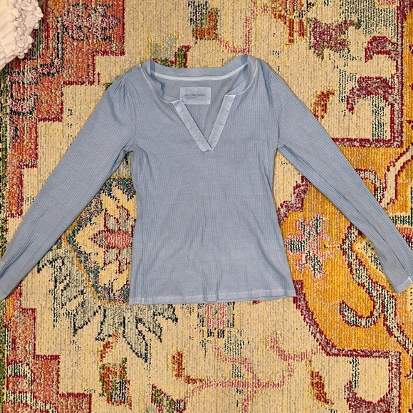 NWOT Anthropologie Pilcro Light Blue Long Sleeve Ribbed Top - Picture 2 of 5